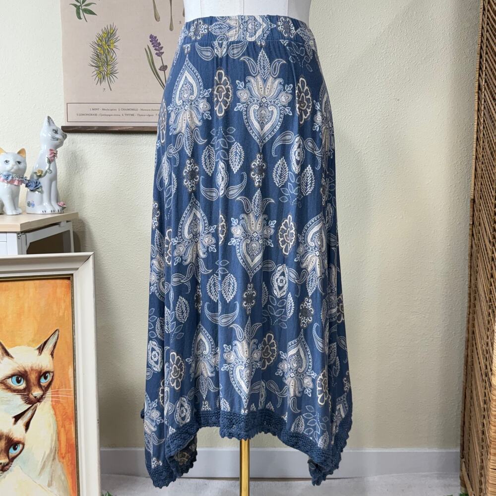 Y2k Asymmetric Crochet Trim Paisley Skirt Fairy Hippie Boho Coastal 14/16W 1X